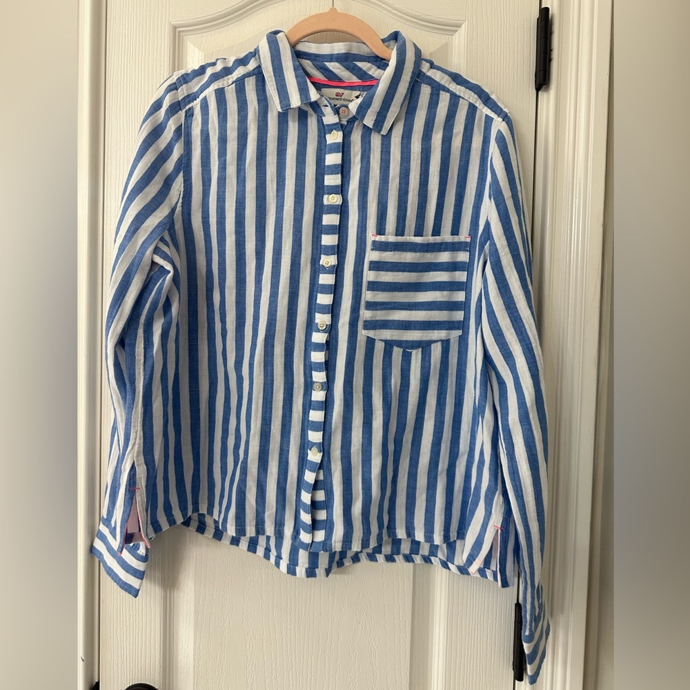 Vineyard Vines Blue and White Striped Button-Down Shirt
